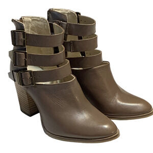 Revolve Seychelles Haywire Booties Size 6 Brown Leather Zip Buckles Stacked Heel